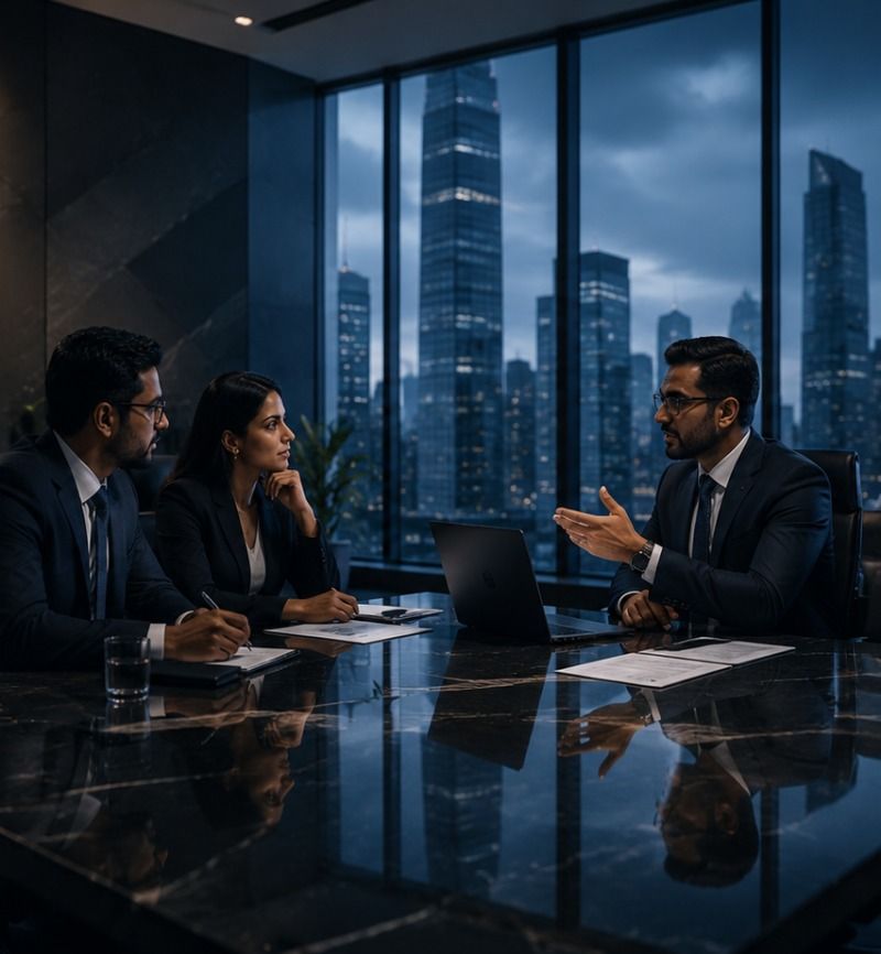 Team discussing strategy in a boardroom